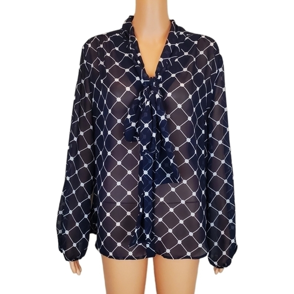 New York & company Polka dot long sleeve button down top - Picture 1 of 10
